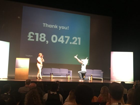 When you need to believe in unicorns: fundraising at Nottingham Digital Summit. Image shows the final amount raised for Nottingham Samaritans £18,047