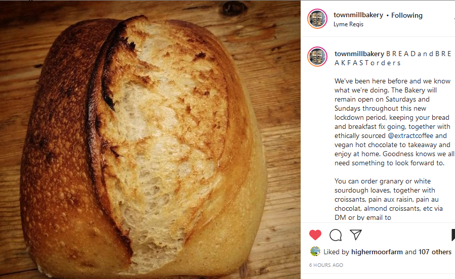 Town Mill Bakery showing mindful reactivity in their posts