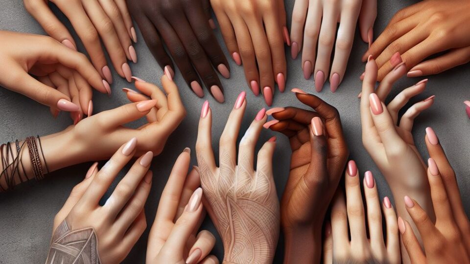 AI generated image of hands of different skin tones. On first look they appear to be fine, but on closer inspection there's a hand with five fingers, odd shapes and lengths.